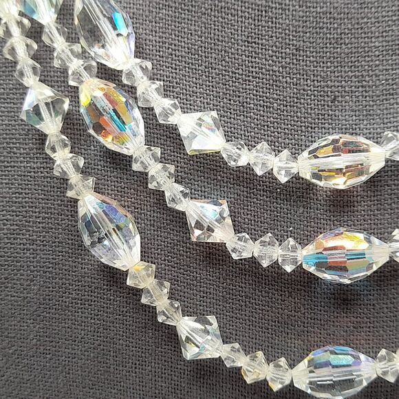 Vintage AB Crystal Bead Necklace, Three Strands, Wedding Necklace, 18" - Picture 7 of 11